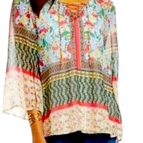 Fig & Flower Multicolored 3/4 Sleeve Blouse Size S - Picture 1 of 5